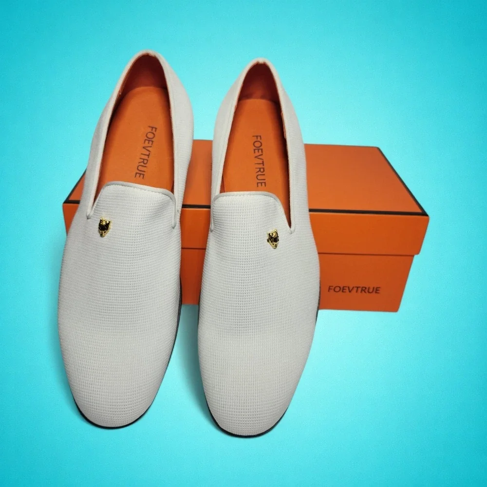 New FOEVTRUE Men's Woven White‎ Dress Loafers, Size 41 (US 8)
